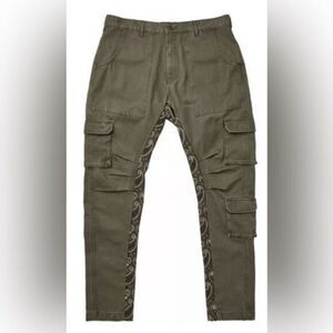 NWT HSTRY Men’s Olive Green Cargo Denim Pants Paisley Detail - Size 30